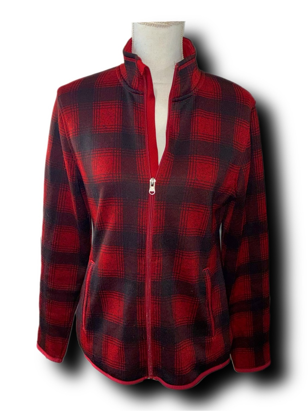 Eddie Bauer Red & Black Buffalo Plaid Zip-Front Mockneck Jacket Lumberjack Fall